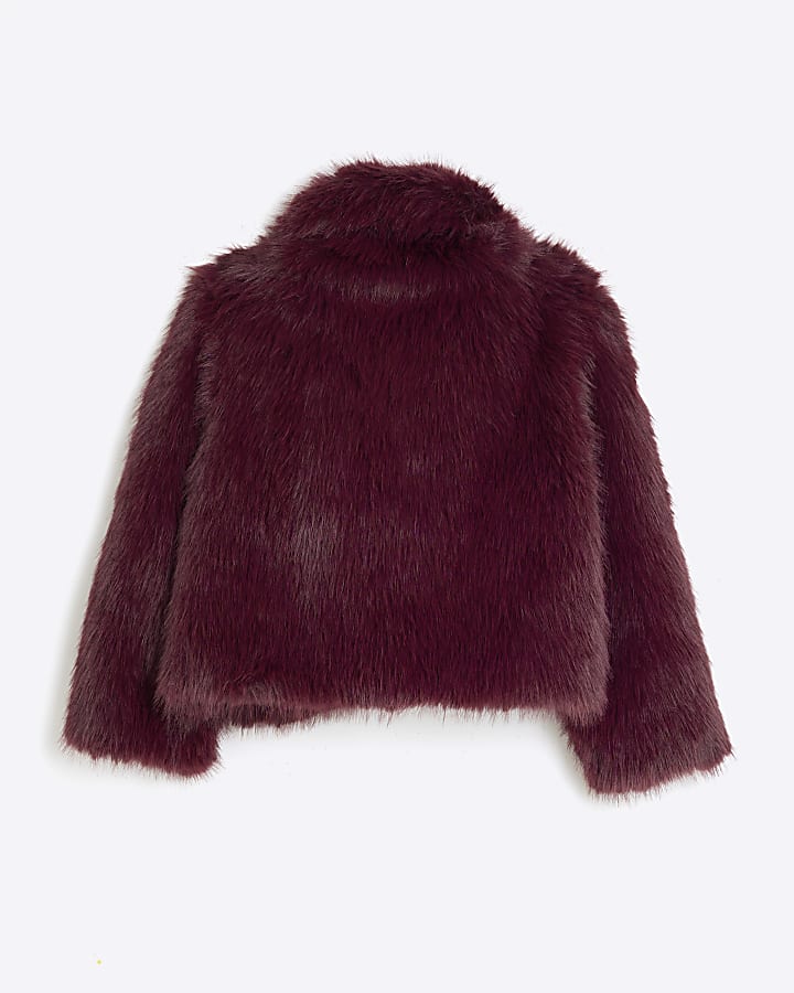 Burgundy Faux Fur Jacket | River Island