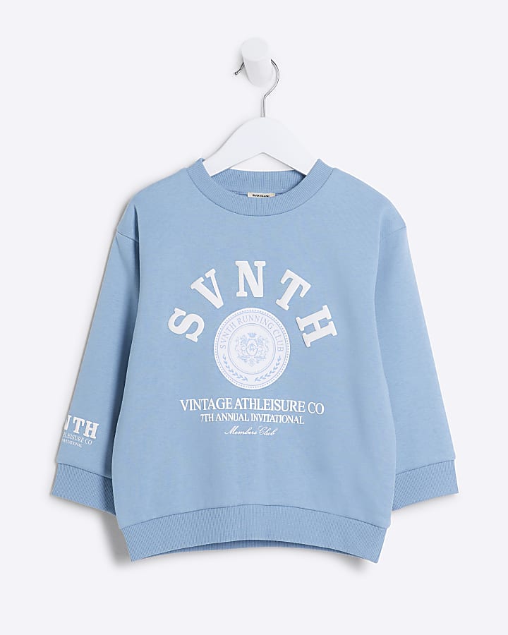 Mini boys blue embossed graphic sweatshirt