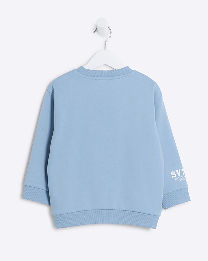 Mini boys blue embossed graphic sweatshirt