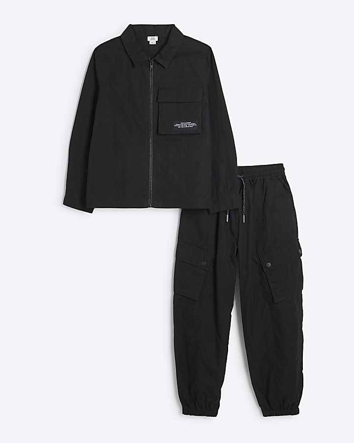 Boys Black Utility Nylon Shacket Set