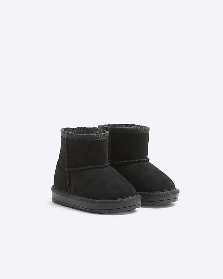 Mini Boys Black Faux Fur Boots