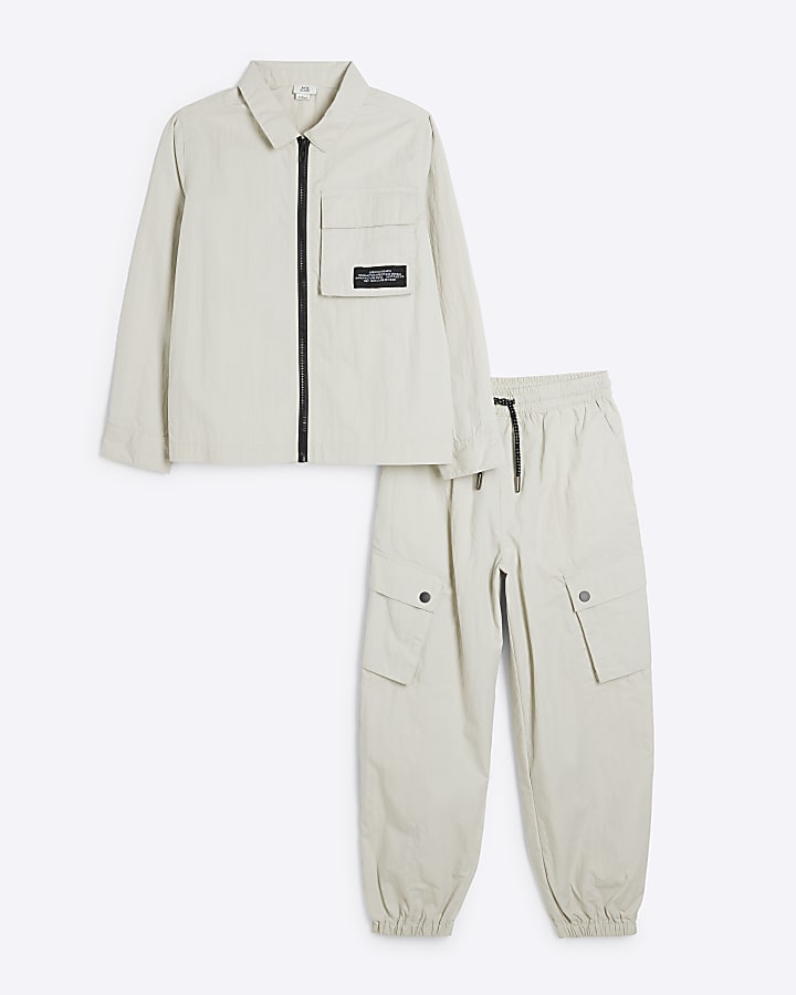 Boys Grey Utility Nylon Shacket Set