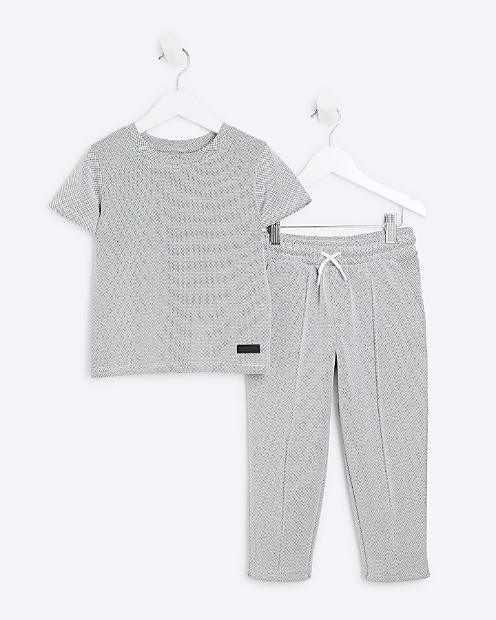 Mini Boys Grey Textured Tee Jogger Set