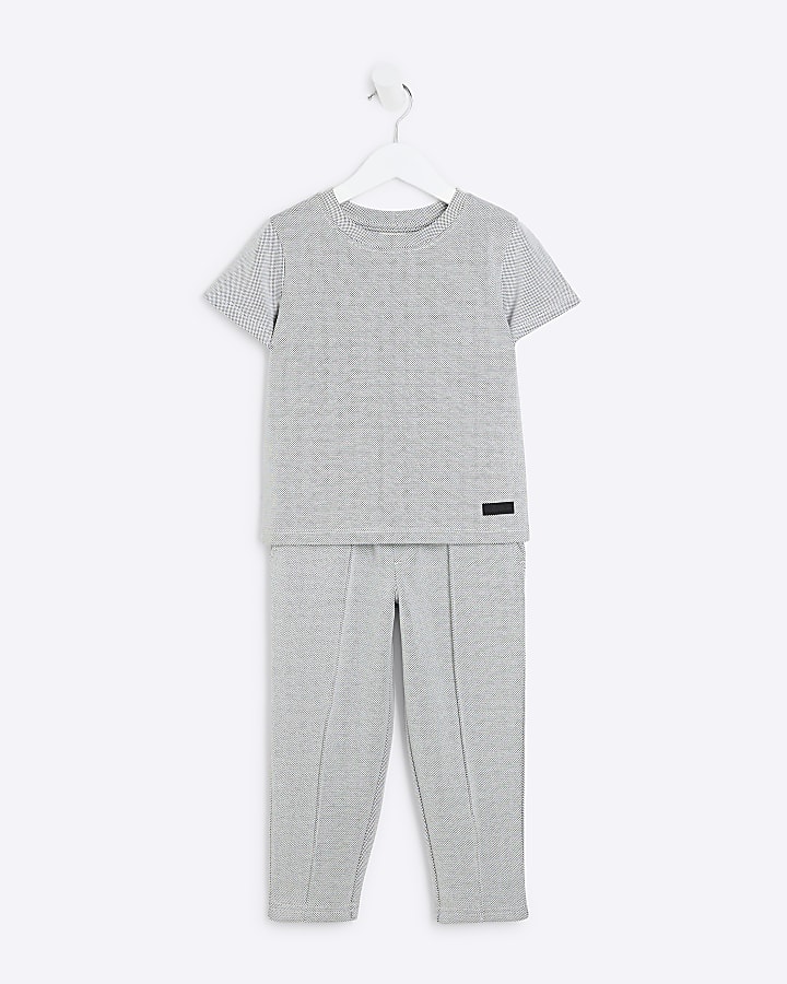 Mini Boys Grey Textured Tee Jogger Set