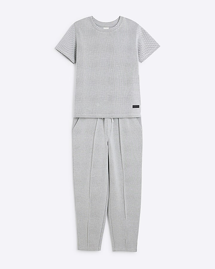 Boys Grey Textured T-Shirt And Jogger Set