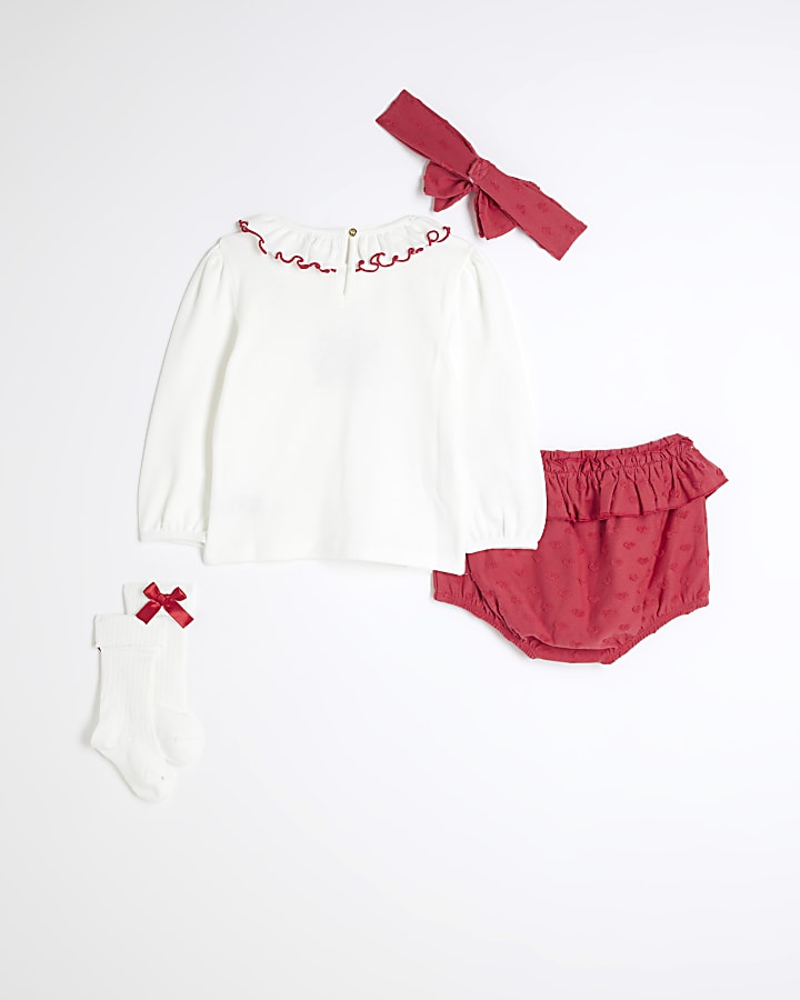 Baby Girls White Christmas Bloomer Set