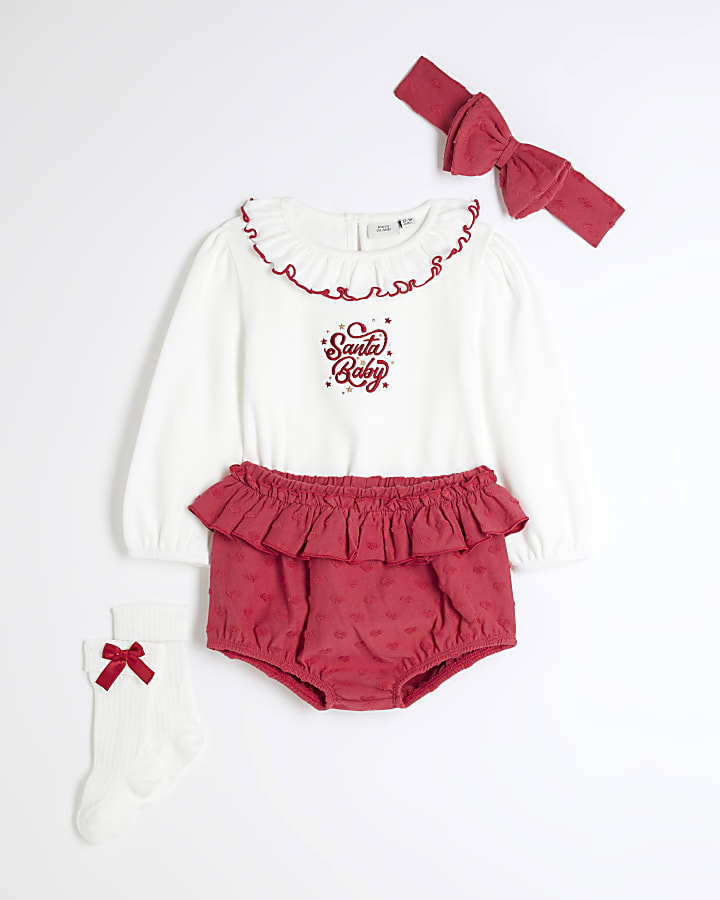 Baby Girls White Christmas Bloomer Set