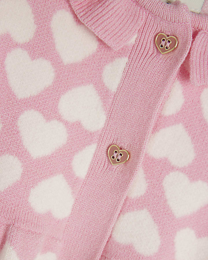 Baby girls pink heart knit dress set