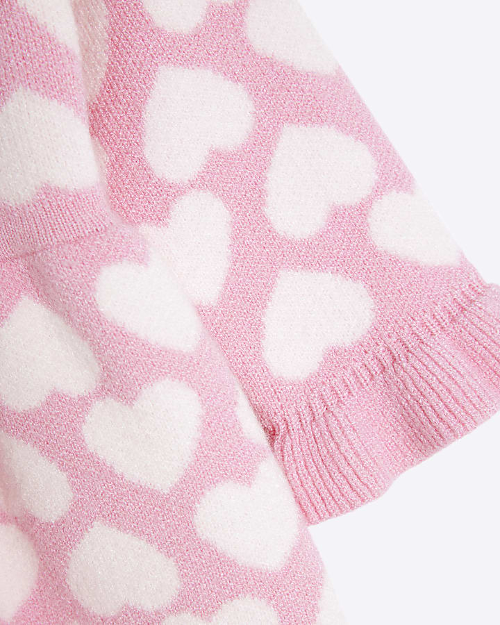 Baby girls pink heart knit dress set