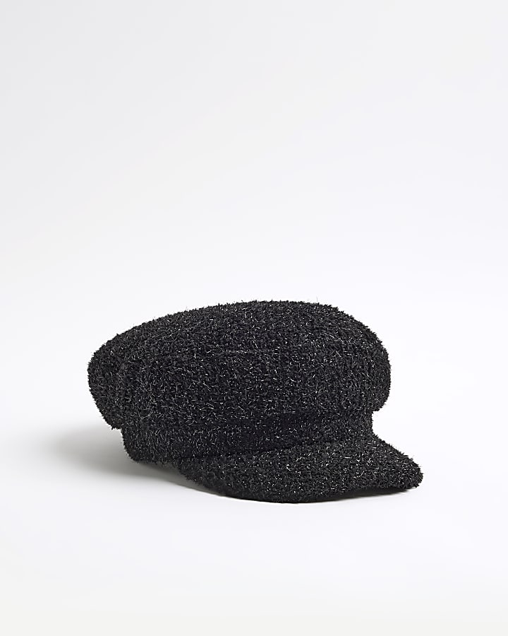 Girls Black Boucle Baker Boy Hat