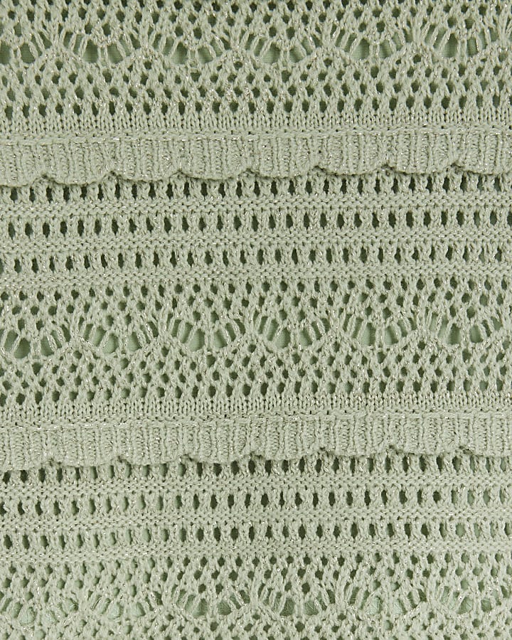 Girls khaki crochet metallic jumper