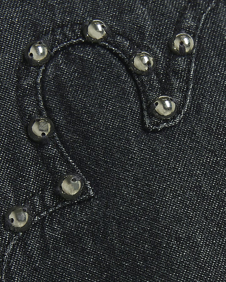 Girls grey studded belted shirt dress