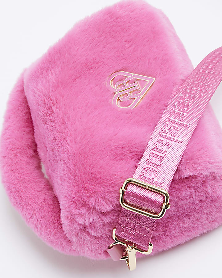 Girls Pink Faux Fur Cross Body Bag