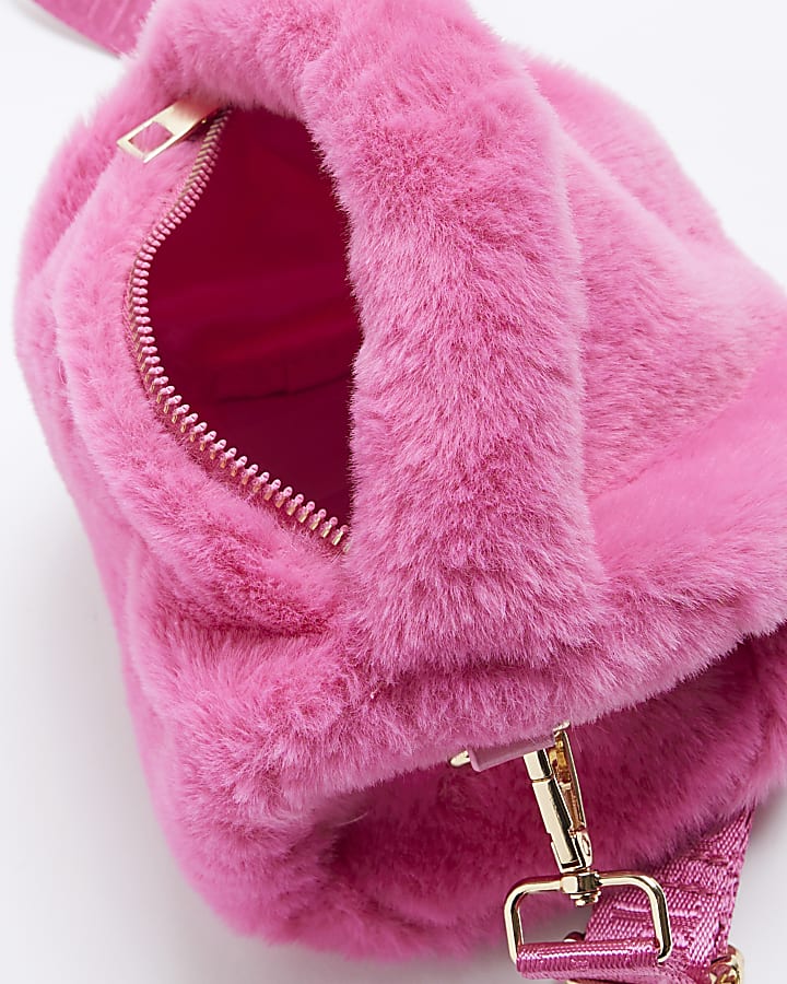 Girls Pink Faux Fur Cross Body Bag