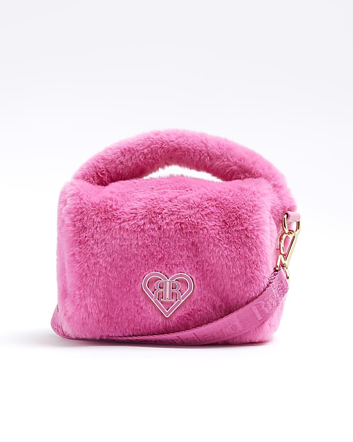 Girls Pink Faux Fur Cross Body Bag