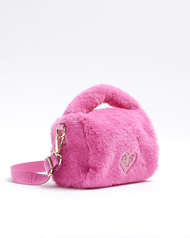 Girls Pink Faux Fur Cross Body Bag