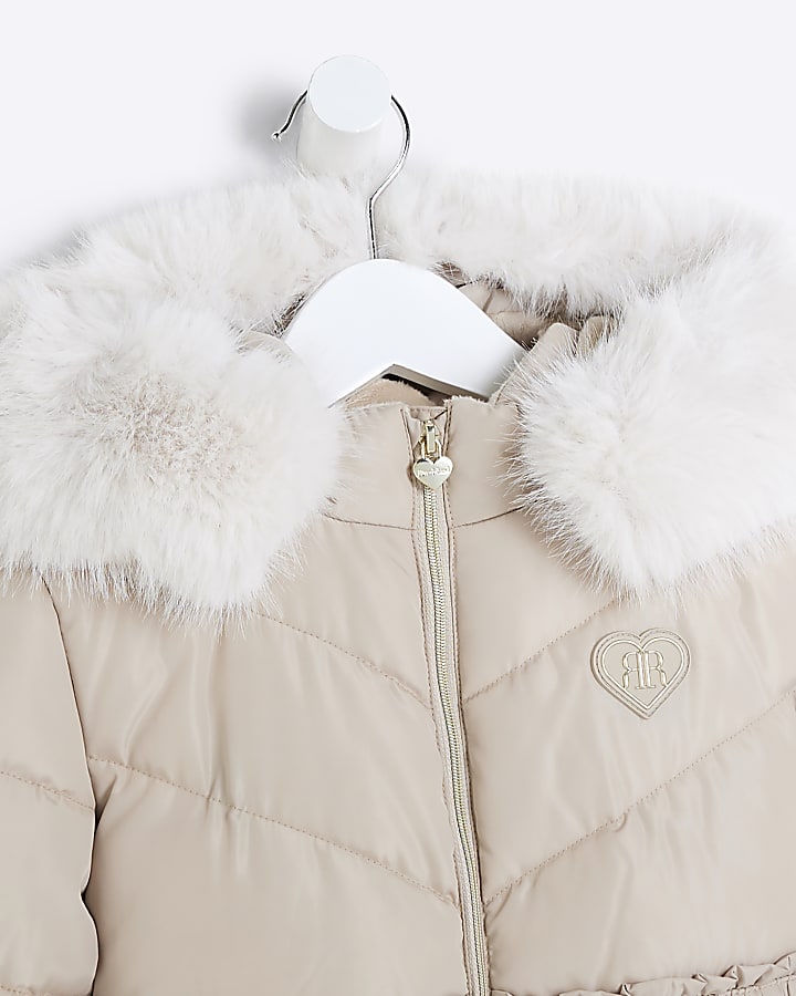 Mini Girls Cream Pleated Skirt Padded Coat
