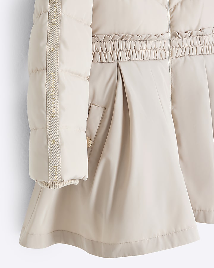 Mini Girls Cream Pleated Skirt Padded Coat