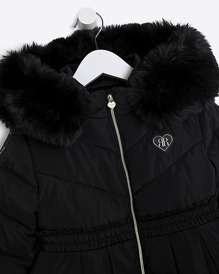 Mini Girls Black Pleated Skirt Padded Coat