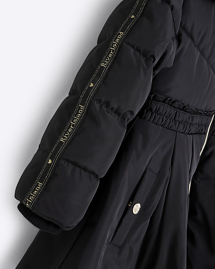 Mini Girls Black Pleated Skirt Padded Coat