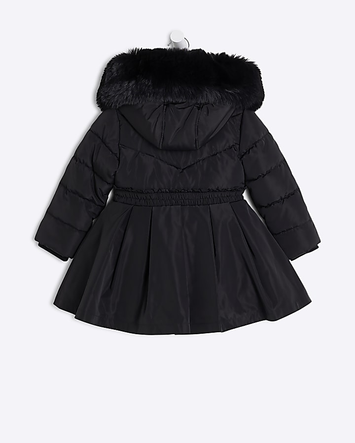 Mini Girls Black Pleated Skirt Padded Coat