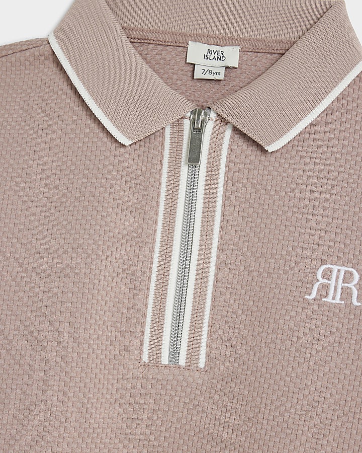 Boys Pink Textured Tipped Polo Shirt