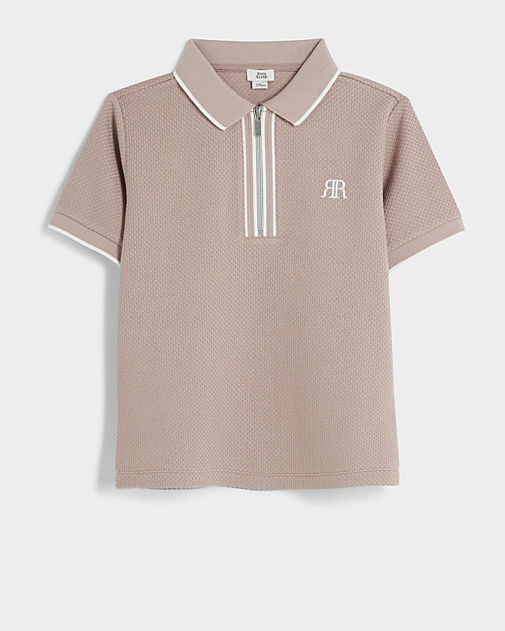 Boys Pink Textured Tipped Polo Shirt