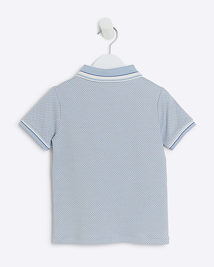 Mini boys blue textured polo shirt