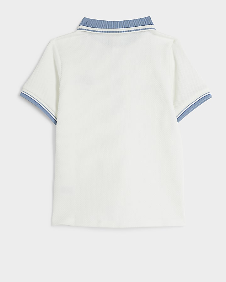 Boys white textured polo shirt