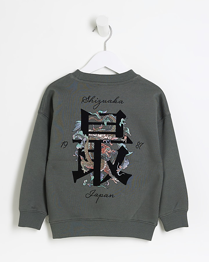 Mini boys khaki dragon graphic sweatshirt