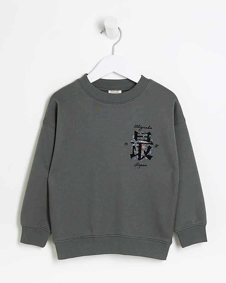 Mini boys khaki dragon graphic sweatshirt