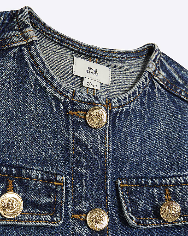 Girls blue crew neck denim jacket