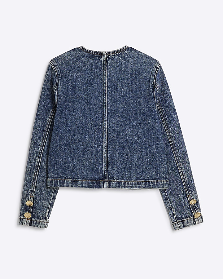 Girls blue crew neck denim jacket