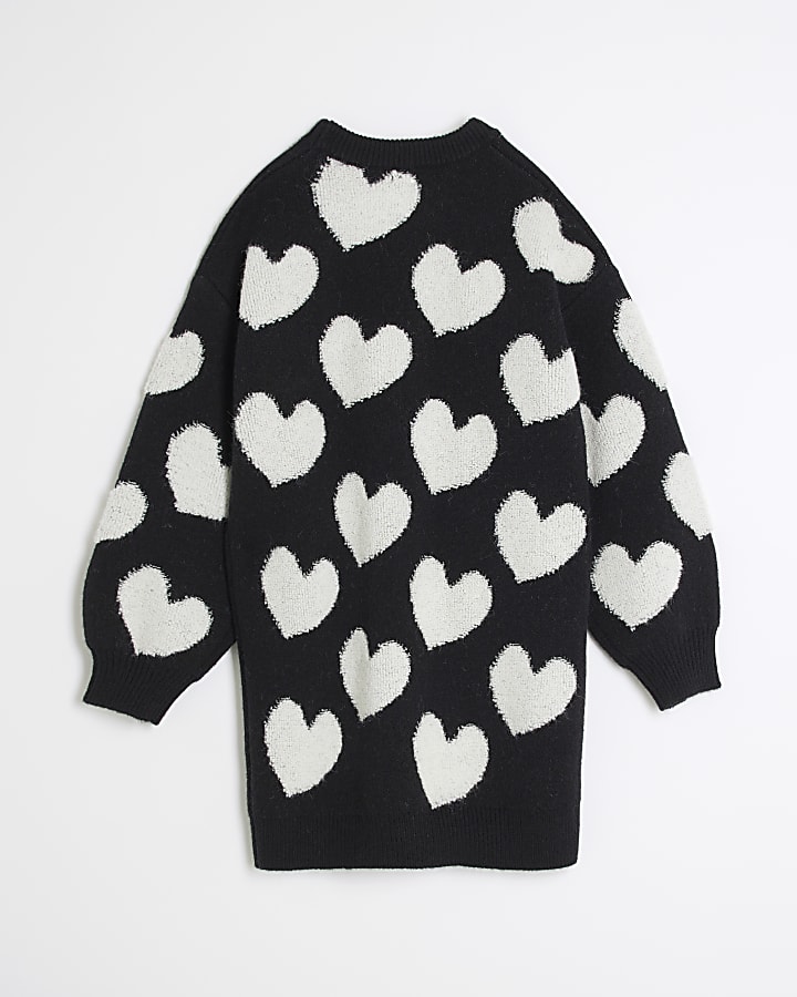 Girls Black Heart Jumper Dress