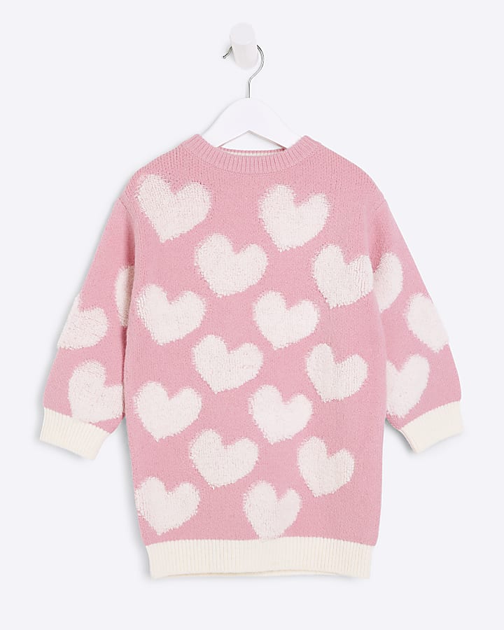 Mini Girls Pink Heart Jumper Dress River Island