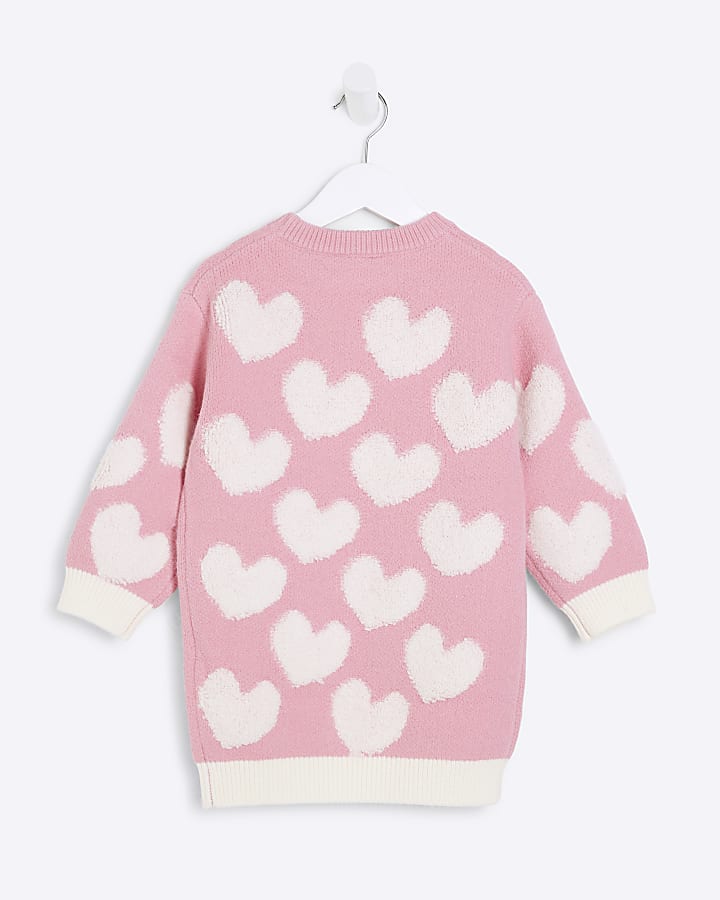 Mini Girls Pink Heart Jumper Dress