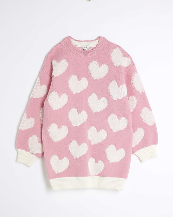 Girls Pink Heart Jumper Dress