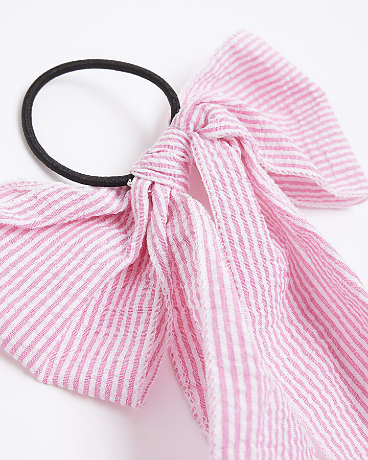 Girls pink stripe bow hair band