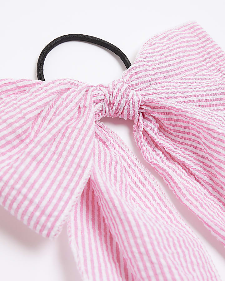 Girls pink stripe bow hair band