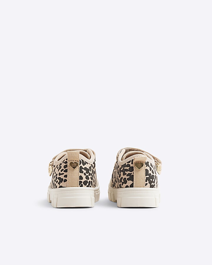 Mini girls Beige Leopard Double Strap Shoe