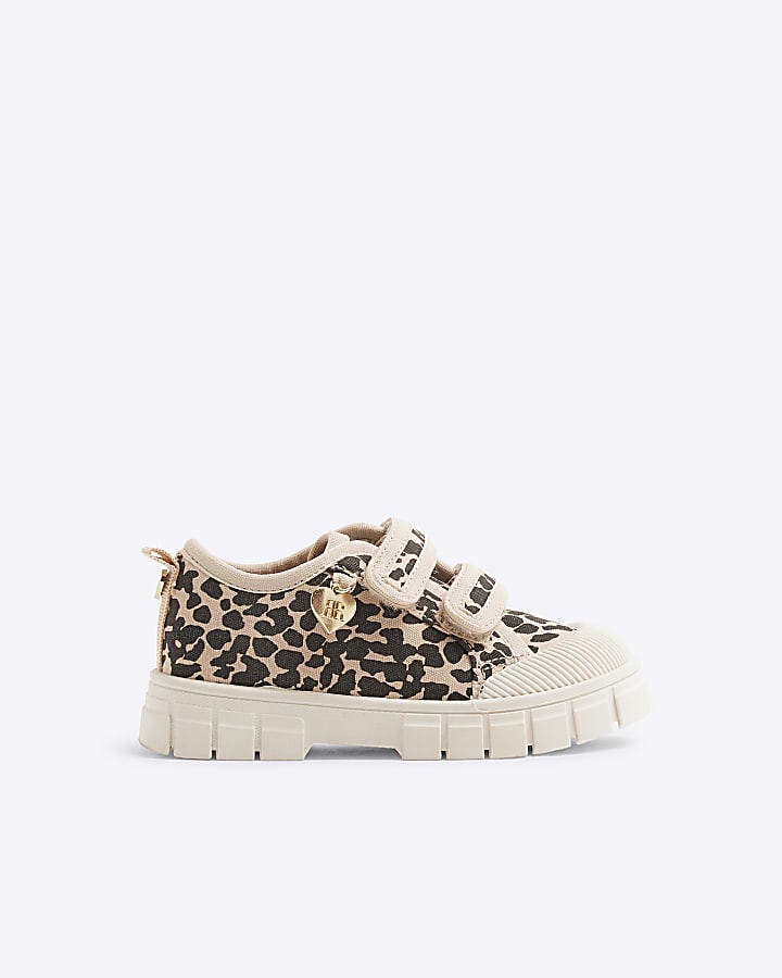 Mini girls Beige Leopard Double Strap Shoe