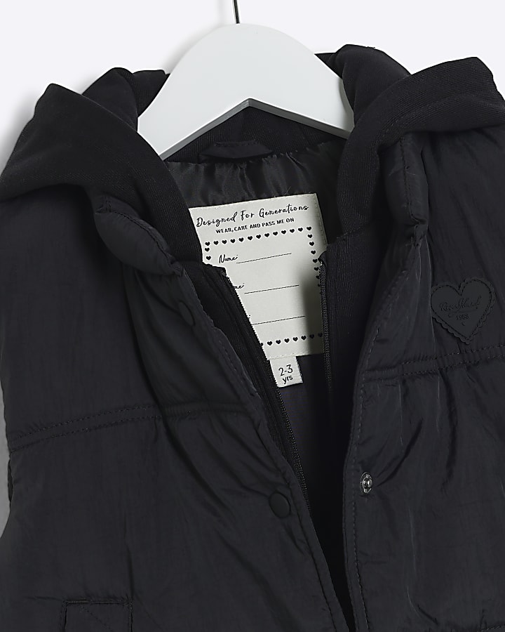Mini girls black hooded gilet