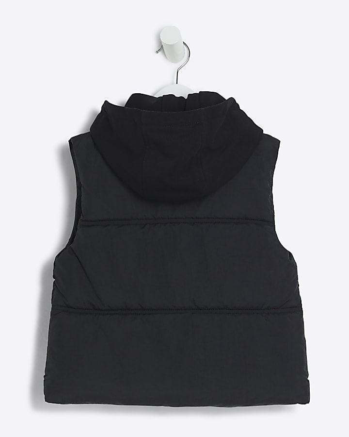 Mini girls black hooded gilet