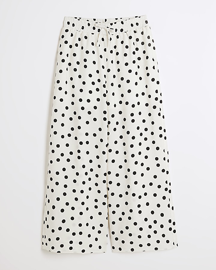 Girls white polka dot wide leg trousers