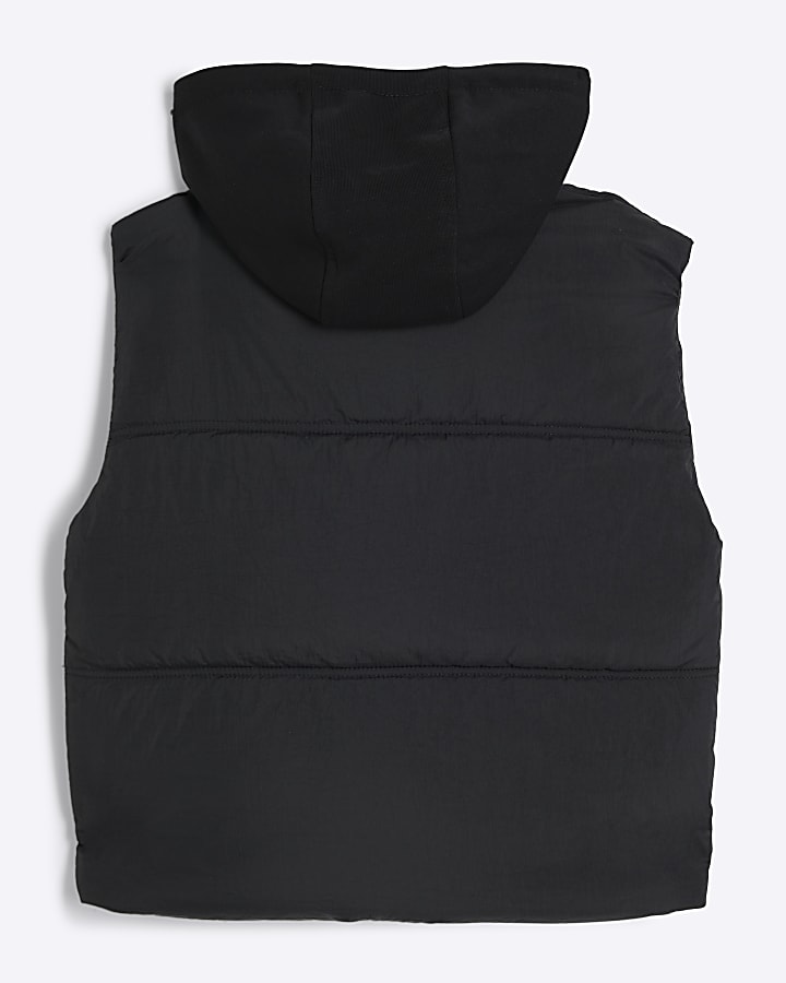 Girls black hooded gilet