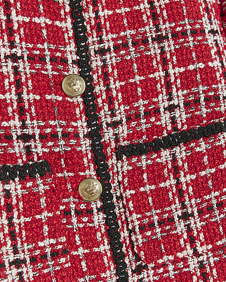 Girls Red Boucle Check Jacket