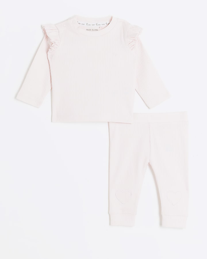 Baby girls pink frill sweatshirt set