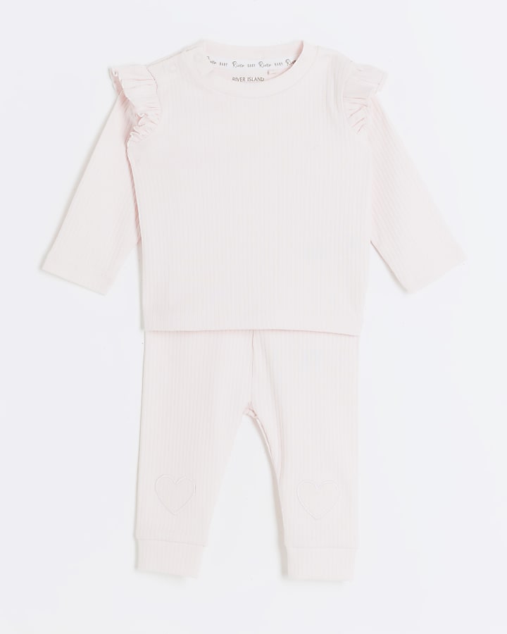 Baby girls pink frill sweatshirt set