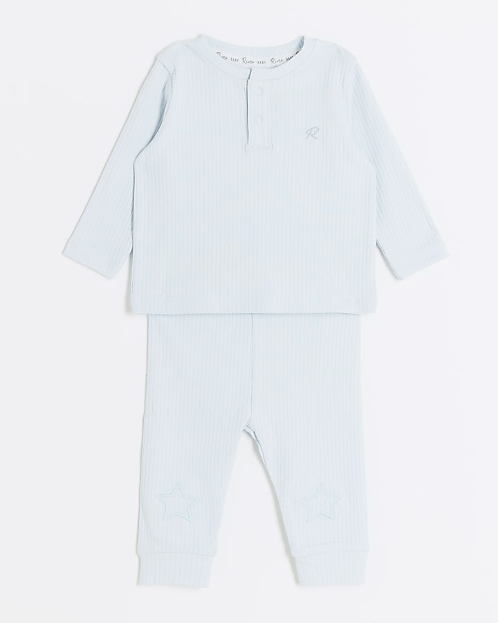Baby Boys Blue Rib Sweatshirt Set