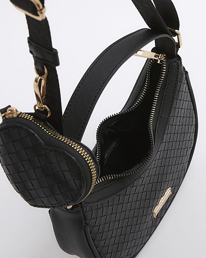 Girls black woven shoulder bag